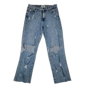 PAIGE Noella Jeans Womens Sz 27 Blue Relaxed Distressed Raw Hem Fray Medium Wash